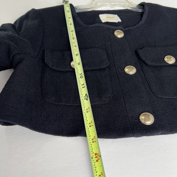 Anthropologie Maeve Tweed Jacket Crop Sz 6 Blue Gold Button Pockets - Picture 9 of 9